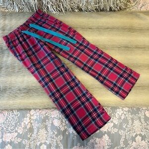 y2k OLD NAVY Pink Blue Flannel Long Plaid Pajama Bottoms Drawstring Elastic XS